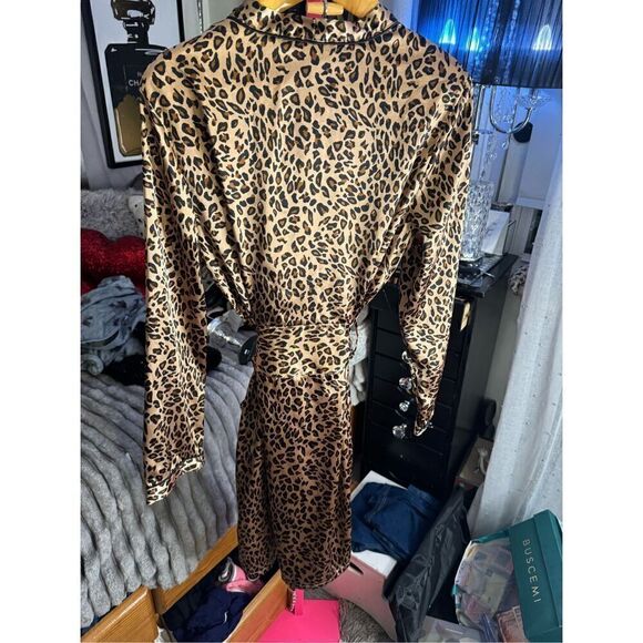 PINk K animal pring leopard cheetah pj pajama lounge Satin robe - Picture 4 of 7